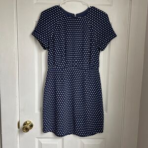 Fossil 100% silk polka dot mini dress twee girly navy size 0